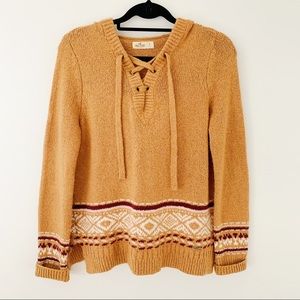 Hollister Boucle Knit V-Neck Sweater with Hoodie